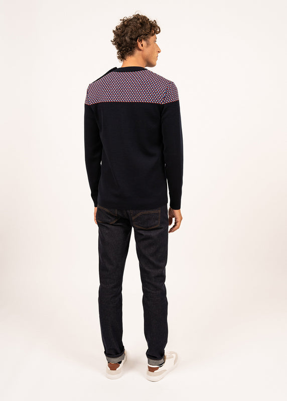 Saint James Jacquard Sailor Jumper NAVY/MULTICO