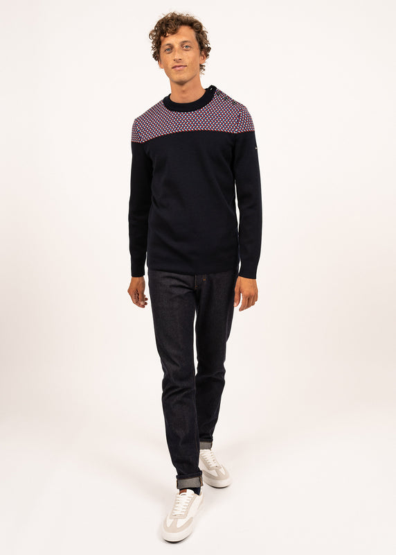 Saint James Jacquard Sailor Jumper NAVY/MULTICO