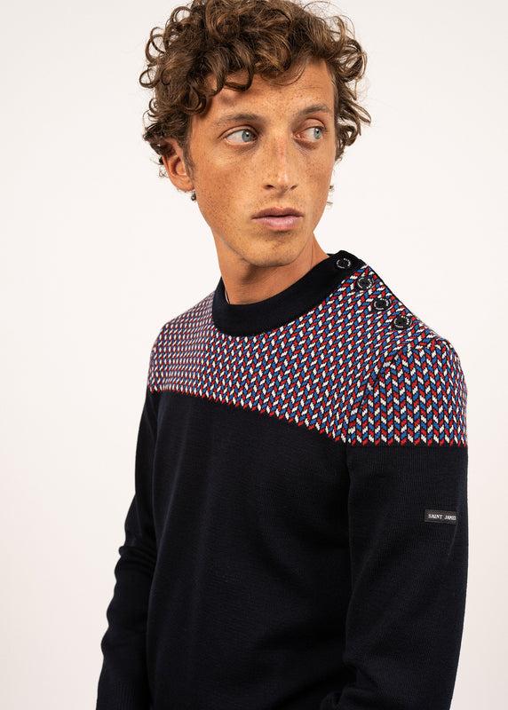 Saint James Jacquard Sailor Jumper NAVY/MULTICO