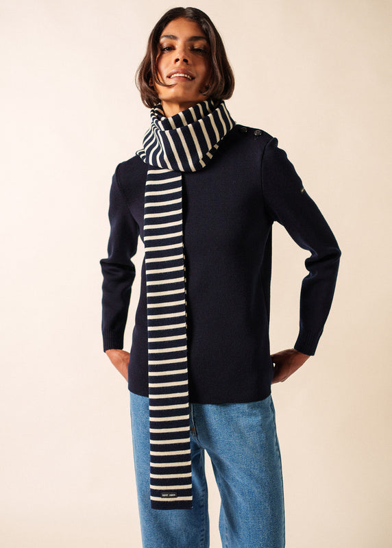 Saint James Large Striped Scarf MARINE/ECRU