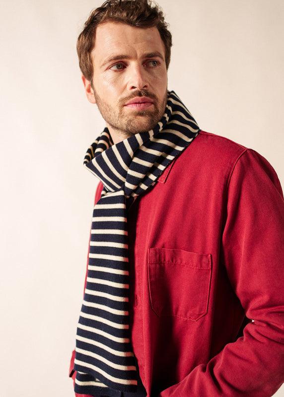Saint James Large Striped Scarf MARINE/ECRU