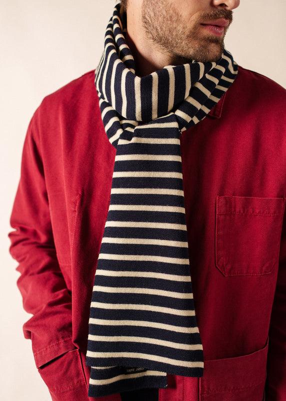 Saint James Large Striped Scarf MARINE/ECRU