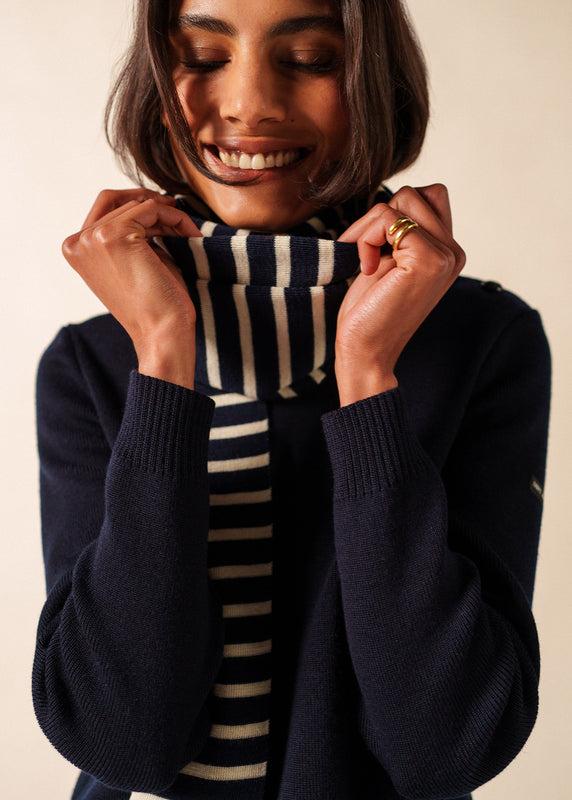 saint james Large striped scarf MARINE/ECRU