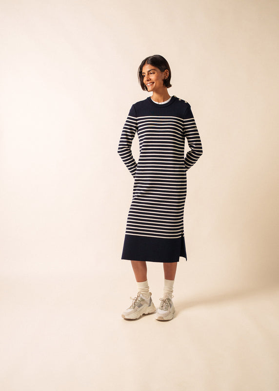 saint james Marée Long Knitted Dress NAVY/ECUME