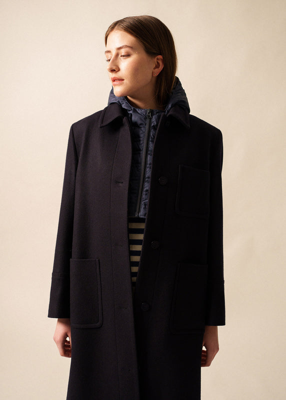 Saint James Ste Klervy Long Coat NAVY