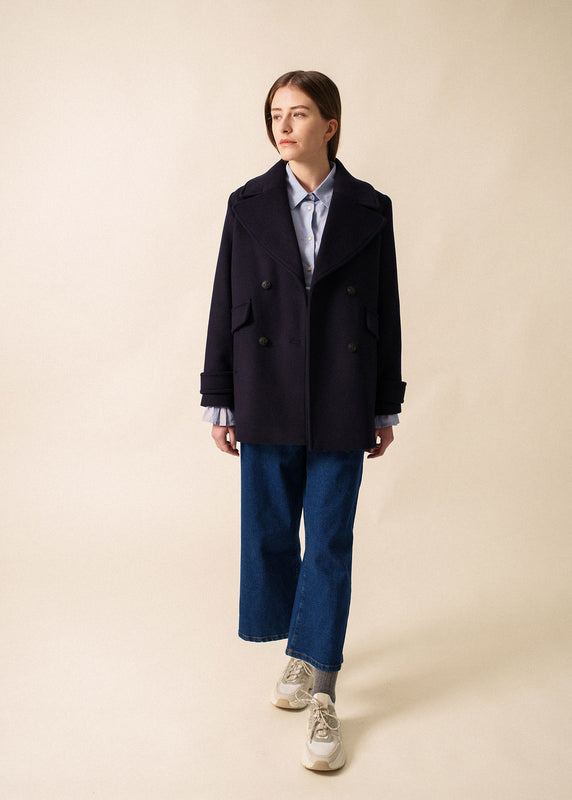 Saint James Ste Romy Pea Coat NAVY