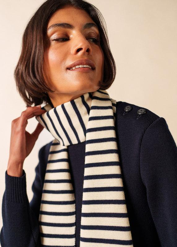 Saint James Striped Scarf ECRU/MARINE