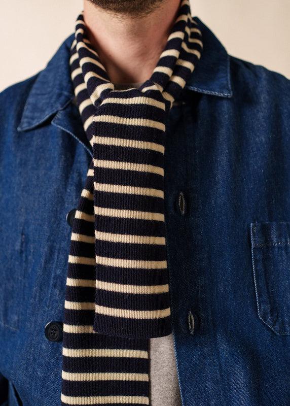 Saint James Striped Scarf MARINE/ECRU