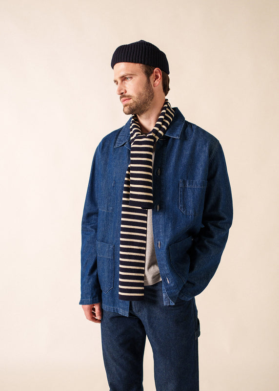 Saint James Striped Scarf MARINE/ECRU