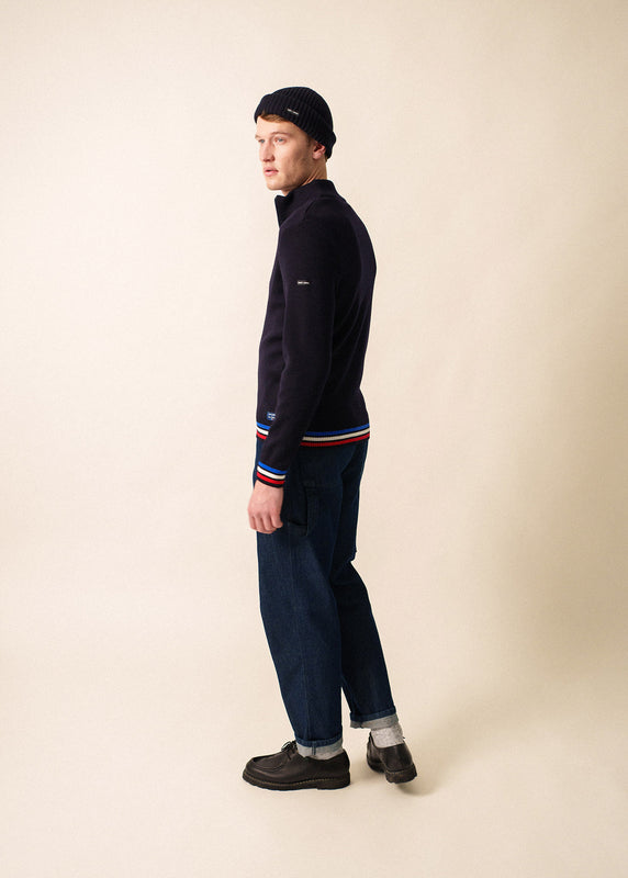 Saint James Tricolor Zipped Cardigan NAVY/MULTICO