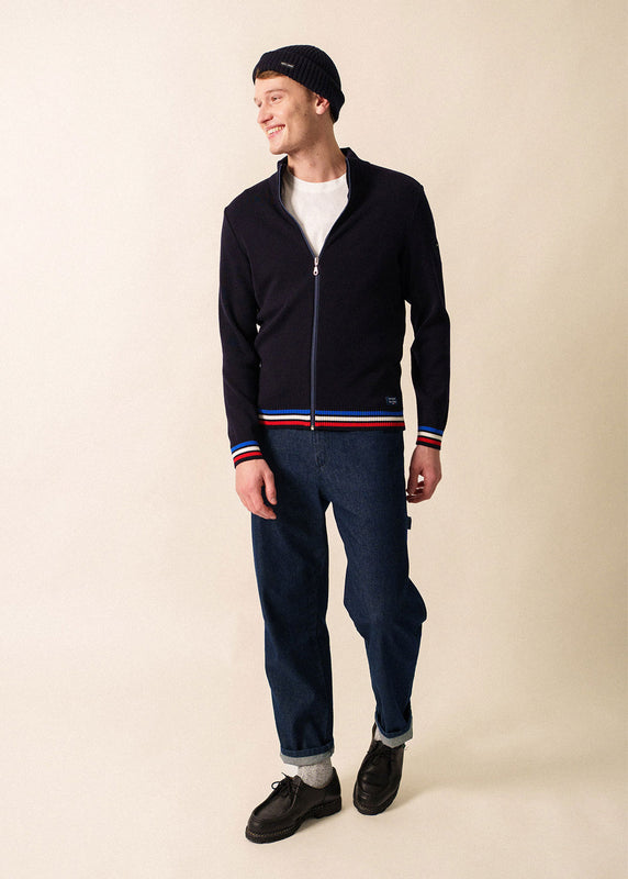 Saint James Tricolor Zipped Cardigan NAVY/MULTICO