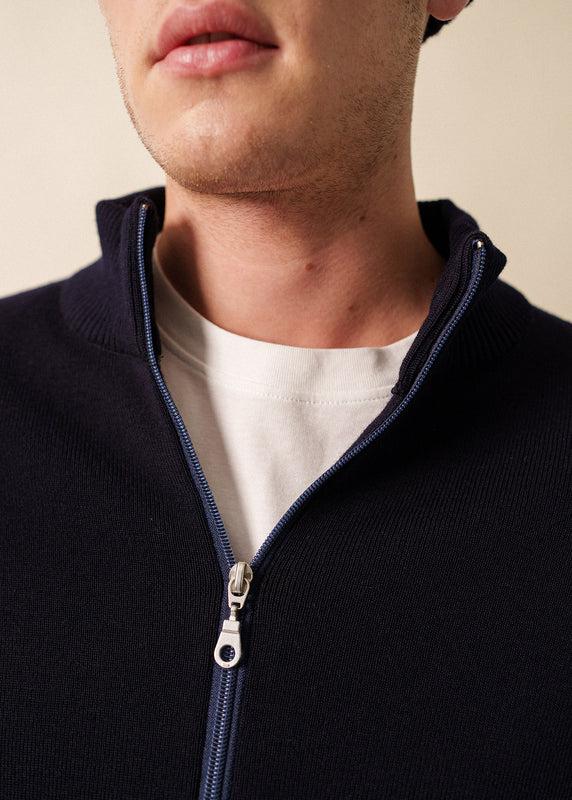 Saint James Tricolor Zipped Cardigan NAVY/MULTICO