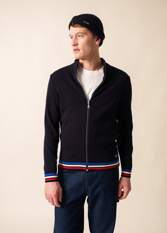 saint james Tricolor Zipped Cardigan NAVY/MULTICO