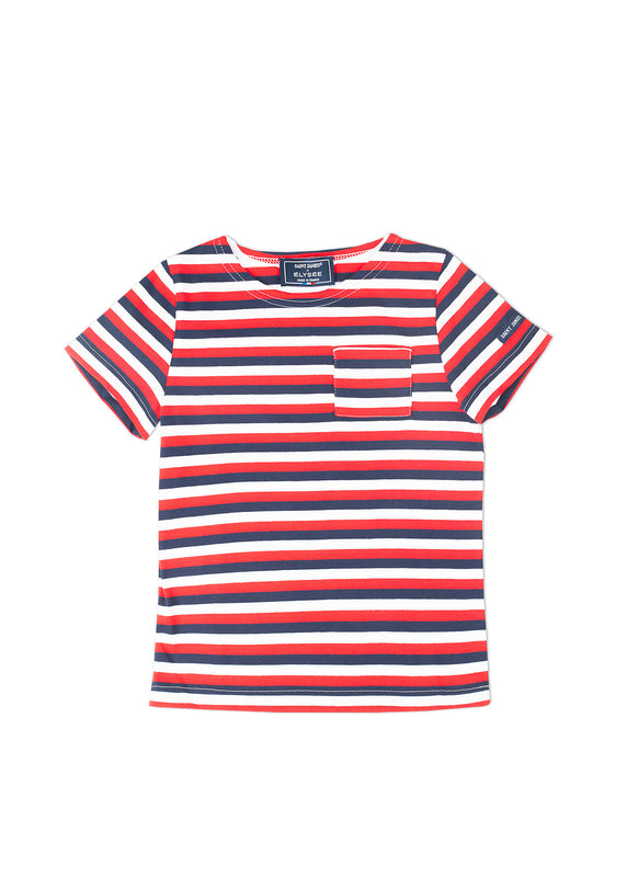 saint james Tricolour striped t-shirt for kids NEIGE/MARINE/TULIPE
