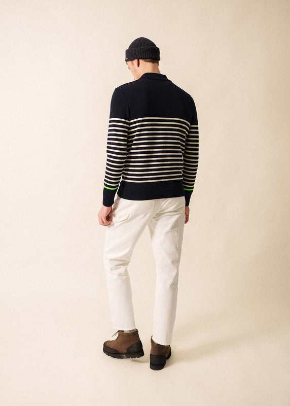 Saint James Val Thorens Trucker Striped Jumper MARINE/ECRU/TONIC