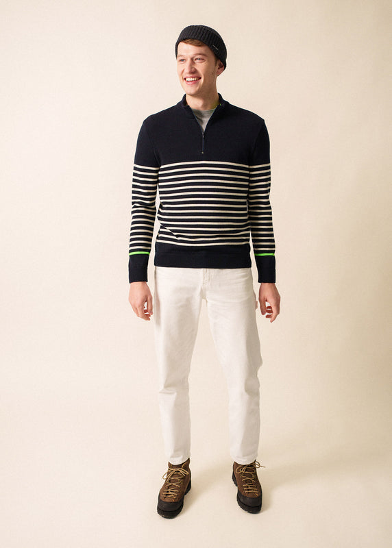 Saint James Val Thorens Trucker Striped Jumper MARINE/ECRU/TONIC