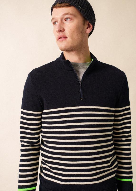 saint james Val Thorens Trucker Striped Jumper MARINE/ECRU/TONIC