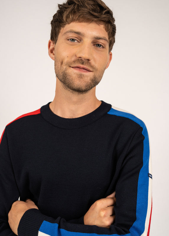 Saint James Wool Raglan Sleeve Jumper NAVY/GITANE/ECUME/TULIPE