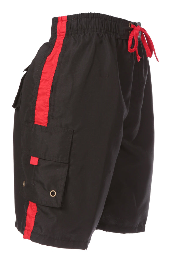 sakkas Men's Contrast Striped Solid Color Swim Trunks for Surfing and Skating by Sakkas