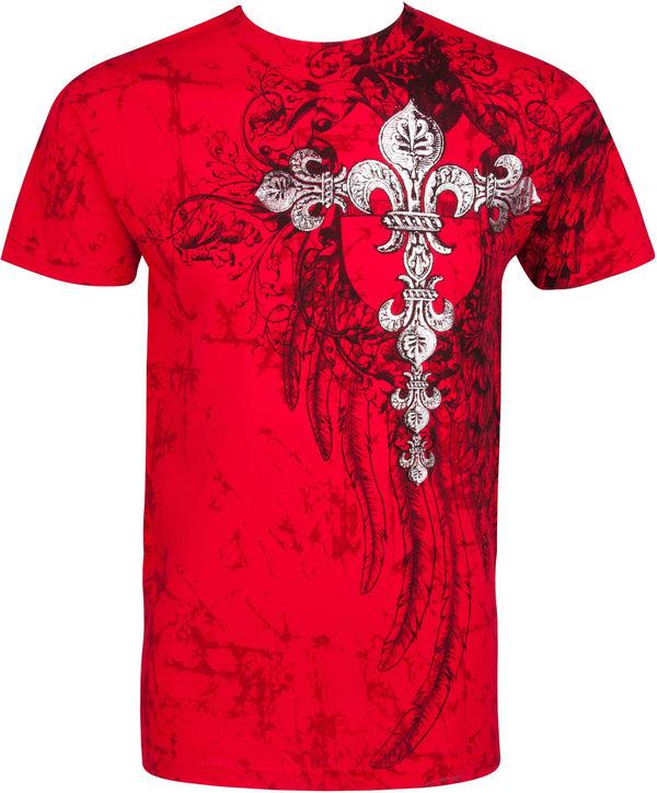 Sakkas Men's Silver Metallic Embossed Fleur De Lis Cross Cotton Fashion T-shirt By Sakkas