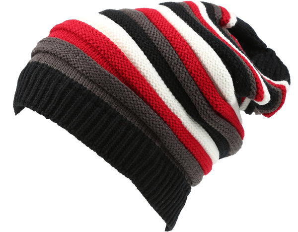 Sakkas Sakkas Ceelo Long Tall Slouchy Unisex Striped Ribbed Kint Adjustable Beanie Hat