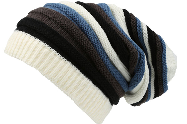 Sakkas Sakkas Ceelo Long Tall Slouchy Unisex Striped Ribbed Kint Adjustable Beanie Hat