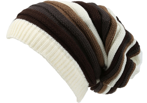 Sakkas Sakkas Ceelo Long Tall Slouchy Unisex Striped Ribbed Kint Adjustable Beanie Hat