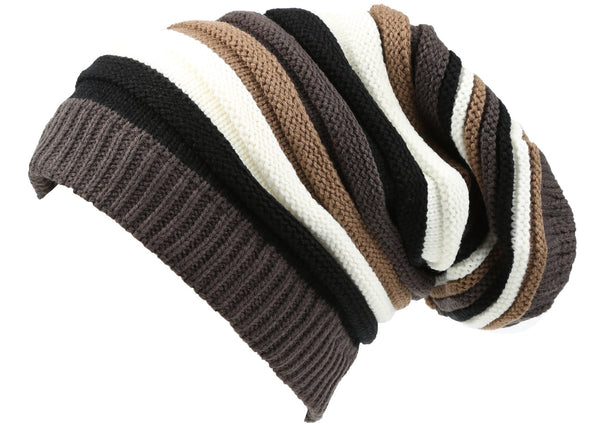 sakkas Sakkas Ceelo Long Tall Slouchy Unisex Striped Ribbed Kint Adjustable Beanie Hat