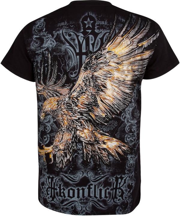 Sakkas Sakkas Clutching Eagle & Fleur De Lis Metallic Silver Embossed Cotton T-Shirt