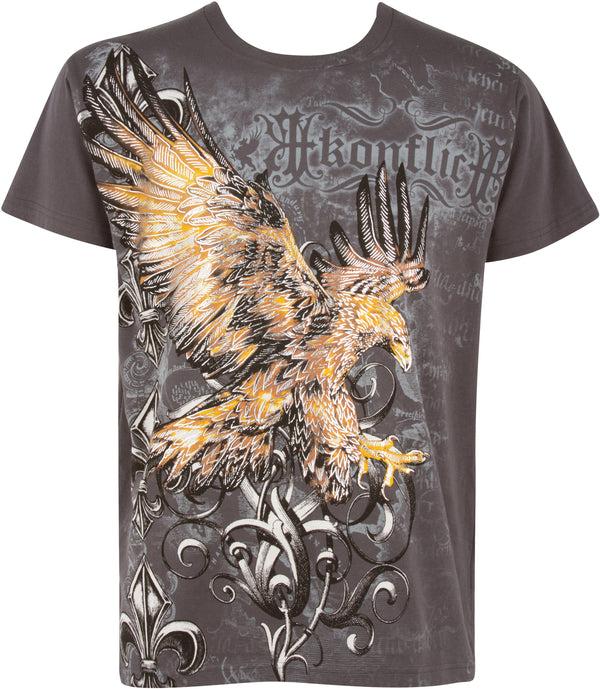 Sakkas Sakkas Clutching Eagle & Fleur De Lis Metallic Silver Embossed Cotton T-Shirt