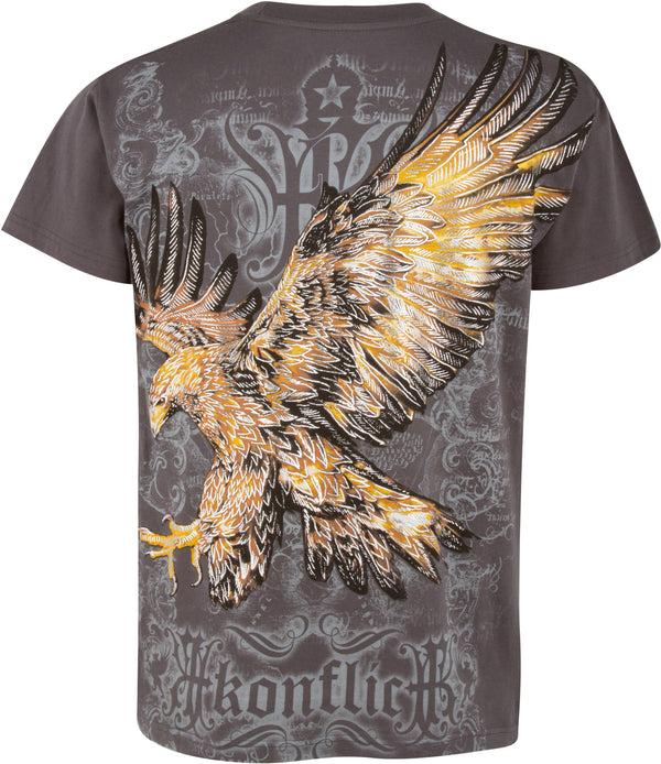 Sakkas Sakkas Clutching Eagle & Fleur De Lis Metallic Silver Embossed Cotton T-Shirt