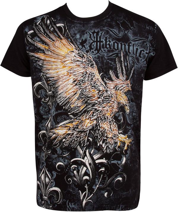sakkas Sakkas Clutching Eagle & Fleur De Lis Metallic Silver Embossed Cotton T-Shirt