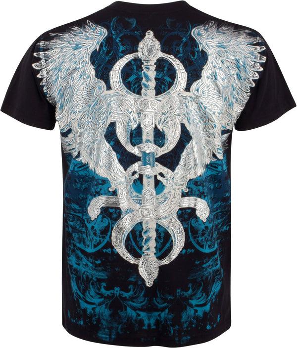 Sakkas Sakkas Eagle And Sword Metallic Silver Embossed Cotton Mens Fashion T-Shirt