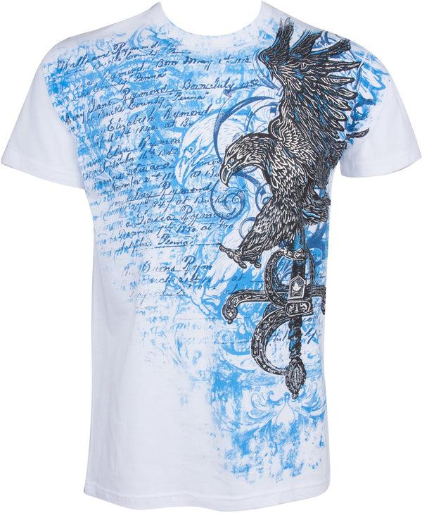 Sakkas Sakkas Eagle And Sword Metallic Silver Embossed Cotton Mens Fashion T-Shirt