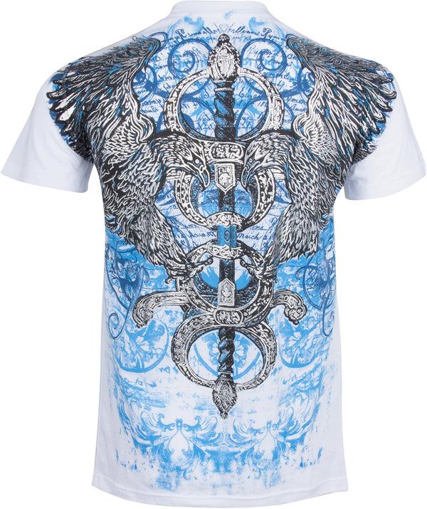 Sakkas Sakkas Eagle And Sword Metallic Silver Embossed Cotton Mens Fashion T-Shirt