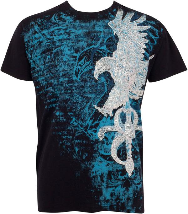 sakkas Sakkas Eagle and Sword Metallic Silver Embossed Cotton Mens Fashion T-Shirt