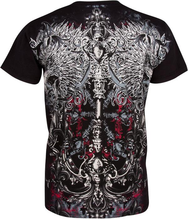 Sakkas Sakkas Eagle Head And Fleur De Lis Metallic Silver Embossed Cotton Mens T-Shirt