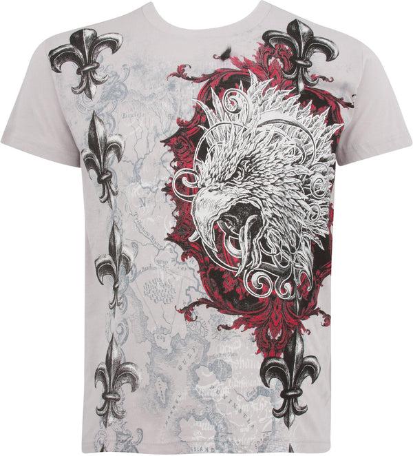 Sakkas Sakkas Eagle Head And Fleur De Lis Metallic Silver Embossed Cotton Mens T-Shirt