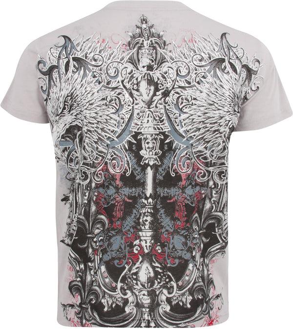 Sakkas Sakkas Eagle Head And Fleur De Lis Metallic Silver Embossed Cotton Mens T-Shirt
