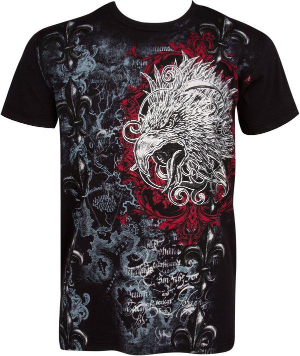 sakkas Sakkas Eagle Head and Fleur de Lis Metallic Silver Embossed Cotton Mens T-Shirt