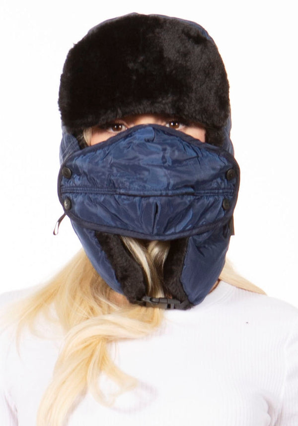Sakkas Sakkas Esty Ushanka Trapper Hat Adjustable Buckle Faux Fur Lined Winter Aviator Russian Hat Removable Mask For Men & Women