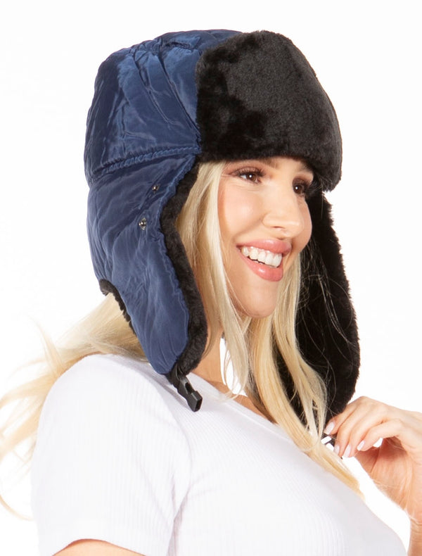 Sakkas Sakkas Esty Ushanka Trapper Hat Adjustable Buckle Faux Fur Lined Winter Aviator Russian Hat Removable Mask For Men & Women