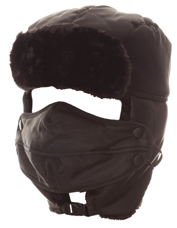 sakkas Sakkas Esty Ushanka Trapper Hat Adjustable Buckle Faux Fur Lined Winter Aviator Russian Hat Removable Mask for Men & Women