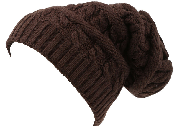 Sakkas Sakkas Figaro Long Tall Classic Cable Knit Faux Fur Lined Unisex Beanie Hat