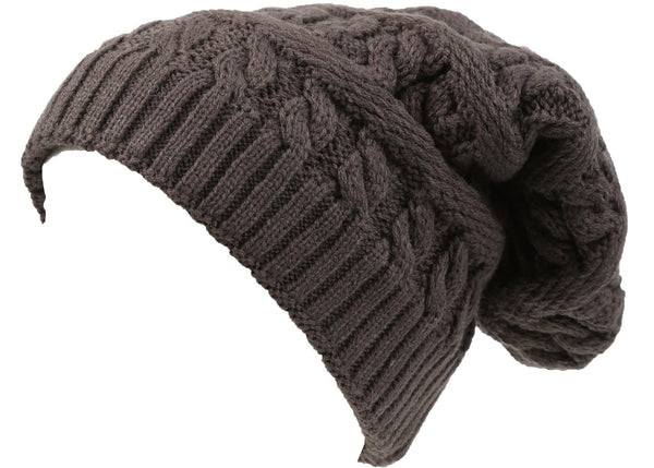 Sakkas Sakkas Figaro Long Tall Classic Cable Knit Faux Fur Lined Unisex Beanie Hat