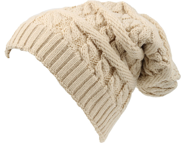 Sakkas Sakkas Figaro Long Tall Classic Cable Knit Faux Fur Lined Unisex Beanie Hat