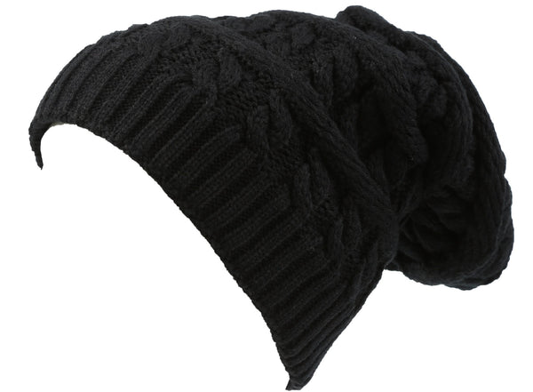 sakkas Sakkas Figaro Long Tall Classic Cable Knit Faux Fur Lined Unisex Beanie Hat
