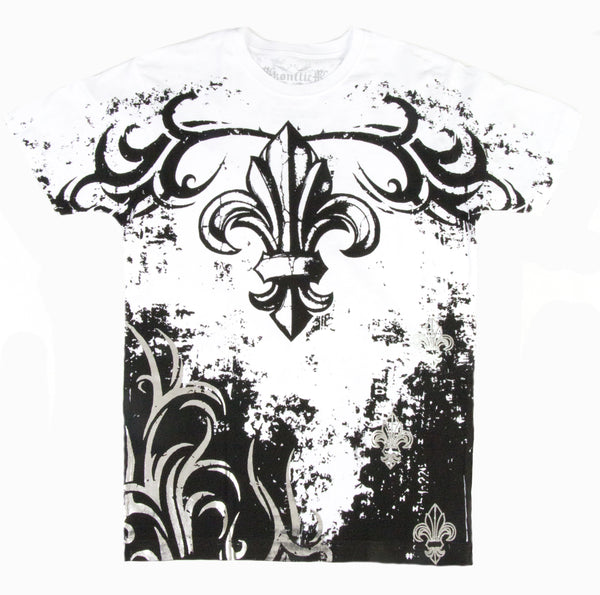Sakkas Sakkas Fleur De Lis Tree Branches Metallic Silver Embossed Cotton Mens T-Shirt