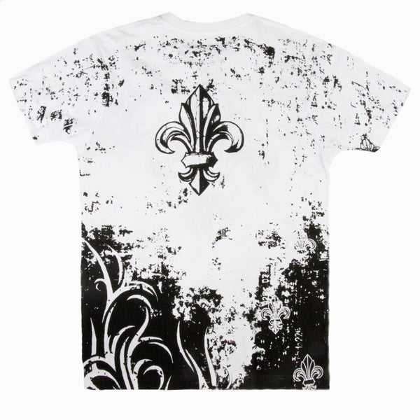 Sakkas Sakkas Fleur De Lis Tree Branches Metallic Silver Embossed Cotton Mens T-Shirt