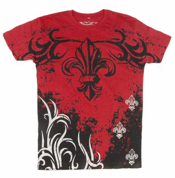 sakkas Sakkas Fleur de Lis Tree Branches Metallic Silver Embossed Cotton Mens T-Shirt